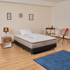 Combo Colchón Sencillo Litium  Pillow 100x190 cm + Base cama Tipo Cuero Negro + 1 Almohada + Protector